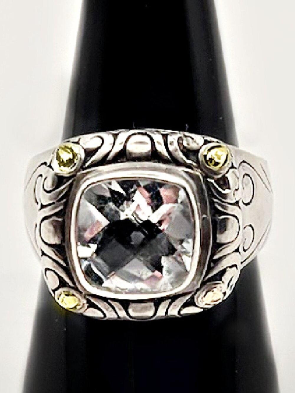 Unisex Sterling Silver Statement Ring Size 9 RJC 925 18K Gold Accents Large 10mm